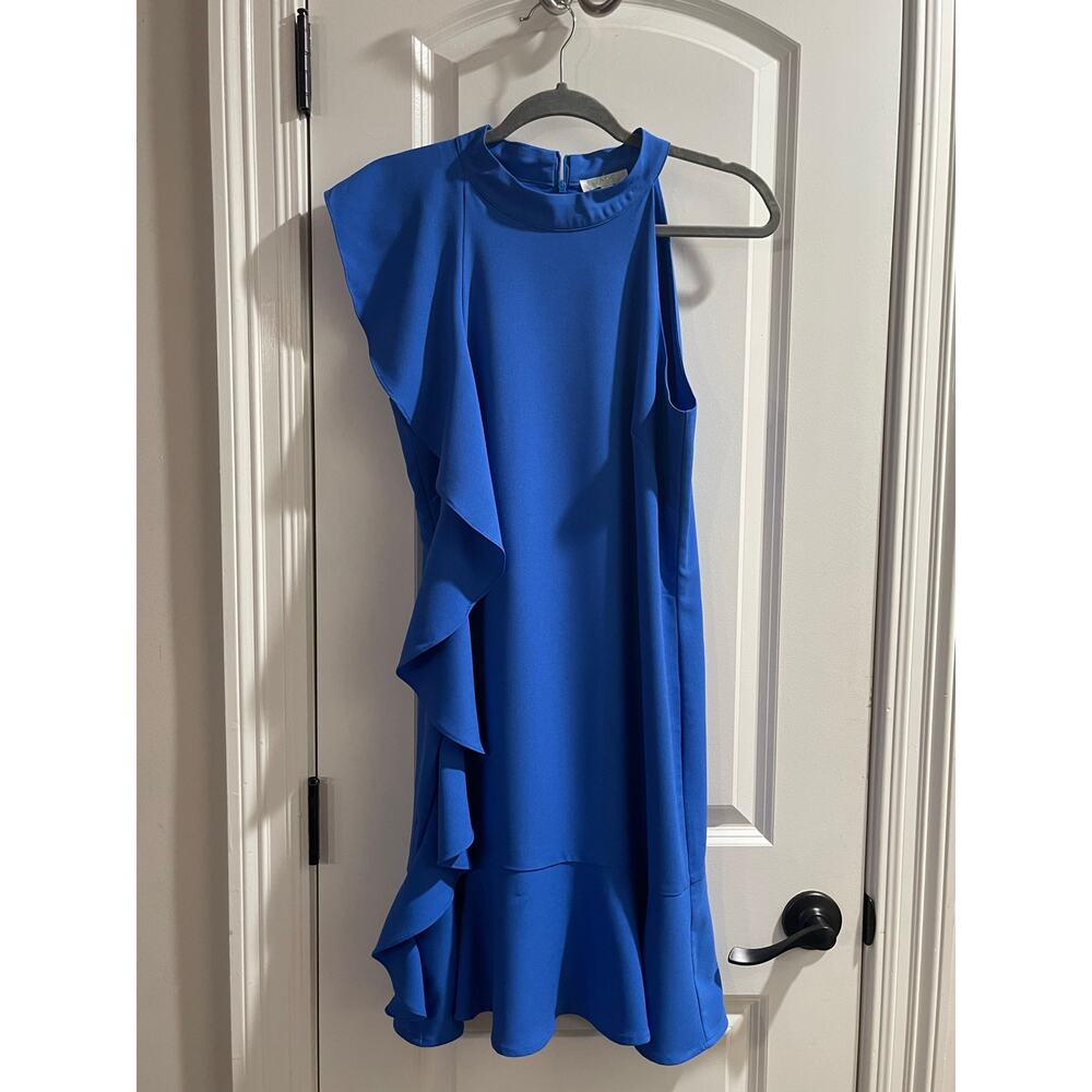 Jade Melody Tam Side Ruffle Halter Dress - Royal Blue - EUC - S - Picture 5 of 11